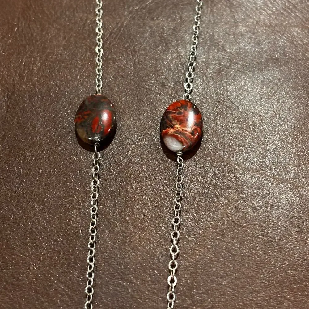 Sterling Silver Jasper Pendant Necklace Serpentine Station Stones Artisan 34